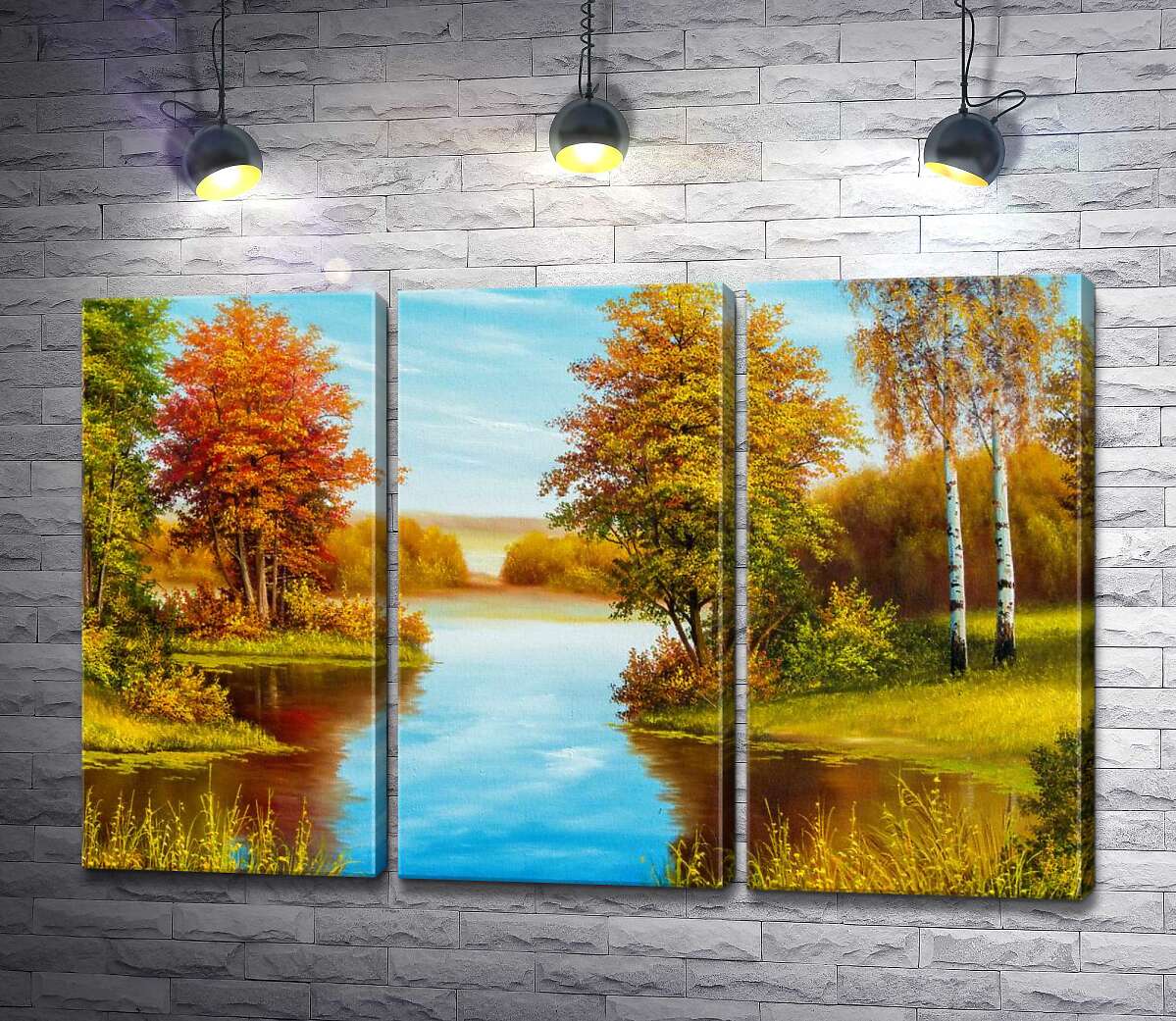 

Модульная картина ArtPoster Теплый осенний день на берегу лесной реки 60x40 см Модуль №11