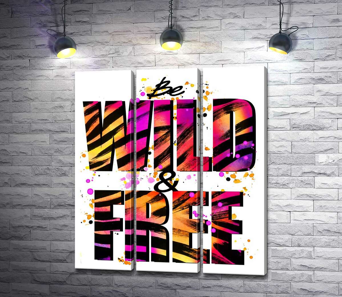 

Модульная картина ArtPoster Фиолетово-желтая яркость букв "be wild and free" 132x154 см Модуль №11