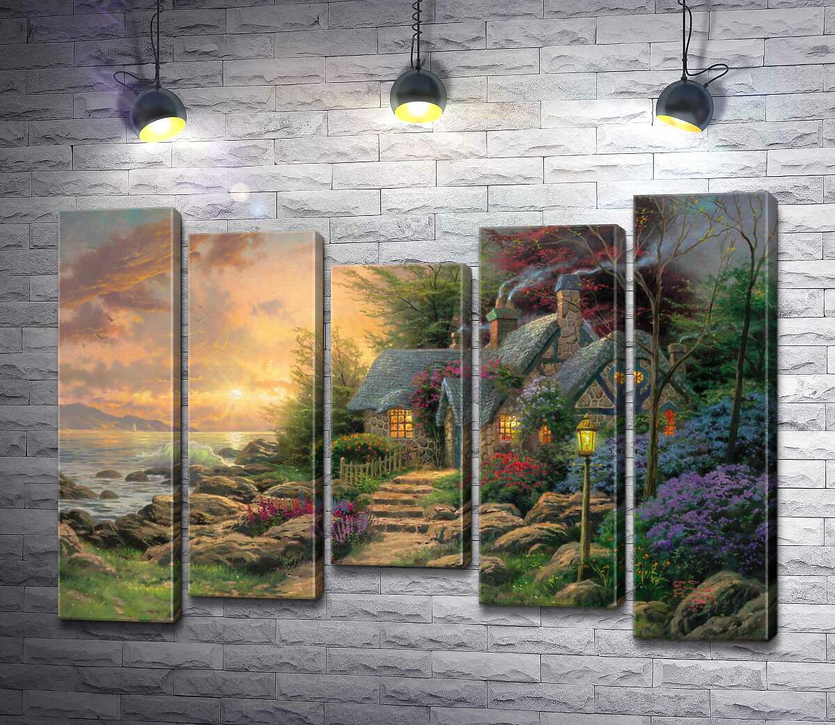 

Модульная картина ArtPoster Укрытие на берегу моря (Seaside Hideaway) - Томас Кинкейд (Thomas Kinkade) 100x72 см Модуль №28