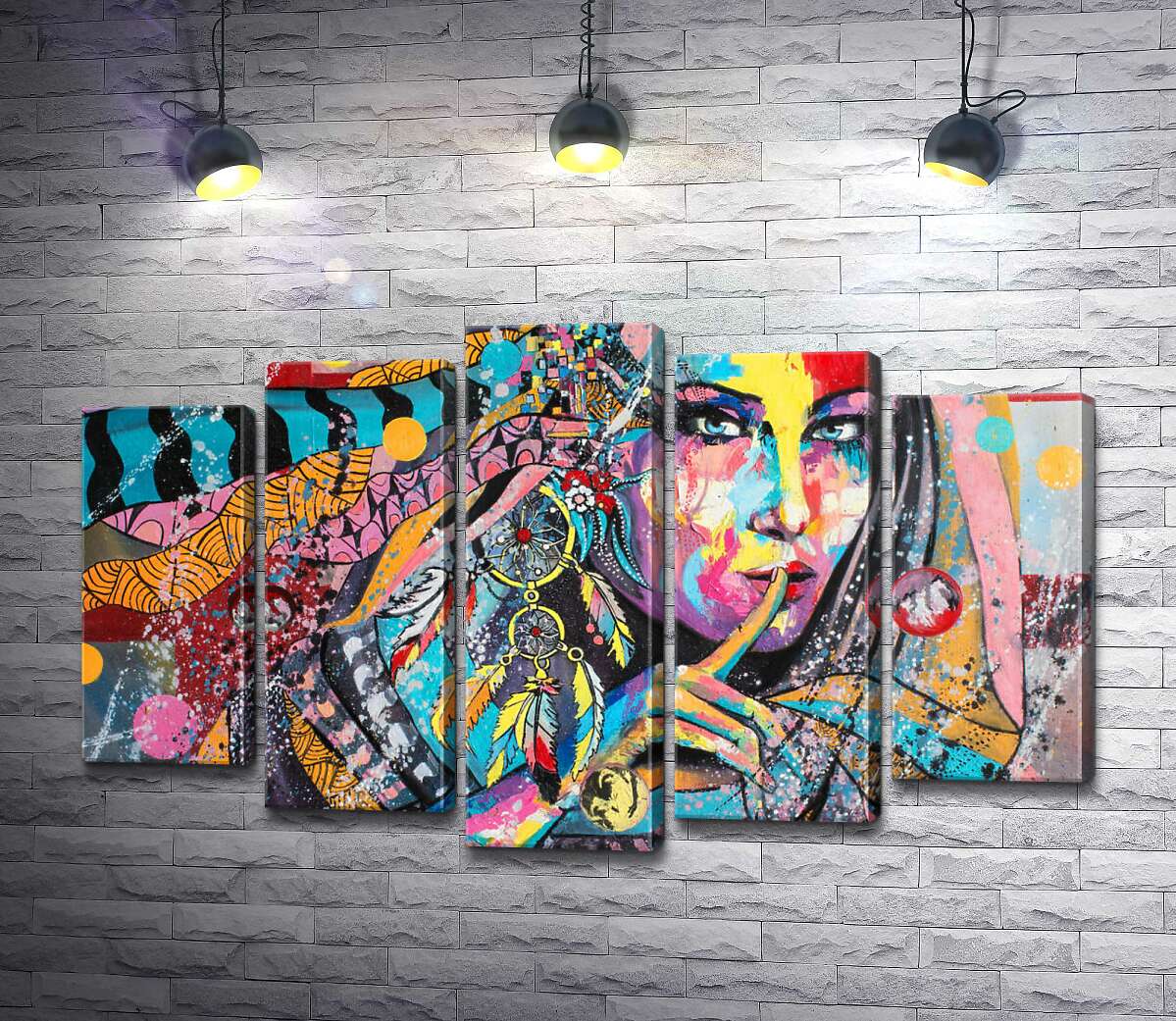 

Модульная картина ArtPoster Цветные ленты обвивают таинственный силуэт девушки 130x82 см Модуль №26