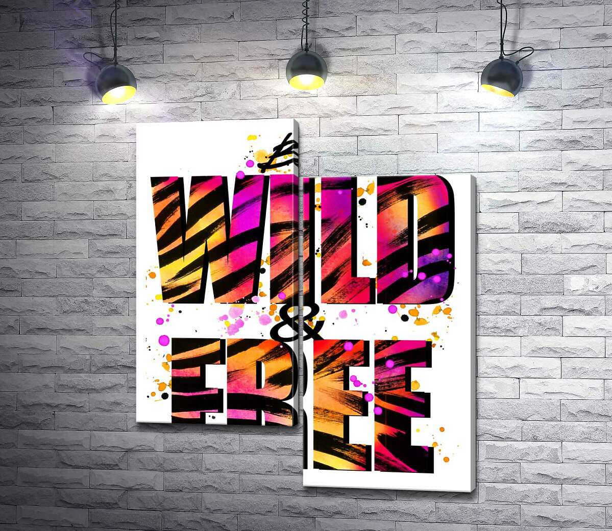 

Модульная картина ArtPoster Фиолетово-желтая яркость букв "be wild and free" 130x155 см Модуль №5