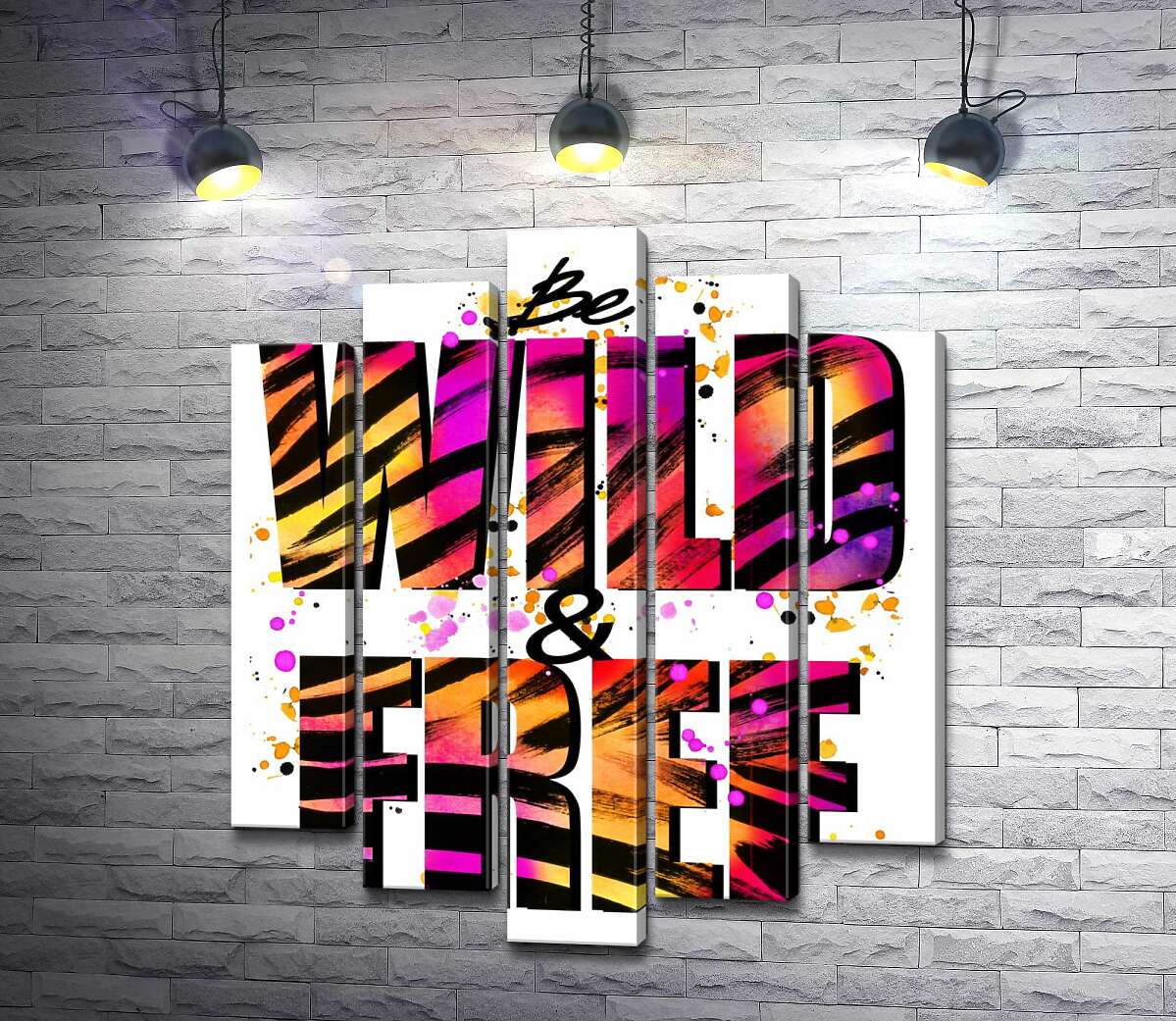 

Модульная картина ArtPoster Фиолетово-желтая яркость букв "be wild and free" 100x120 см Модуль №26