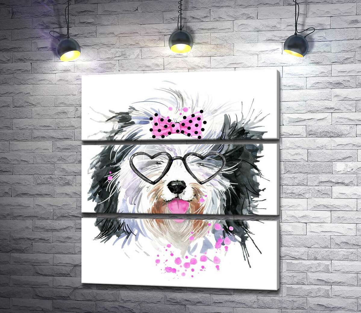 

Модульная картина ArtPoster Черно-белая собака в очках и с бантиком 130x144 см Модуль №13