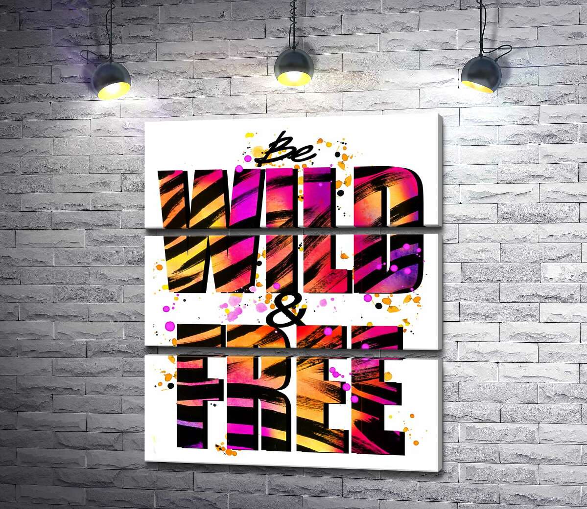 

Модульная картина ArtPoster Фиолетово-желтая яркость букв "be wild and free" 130x156 см Модуль №13