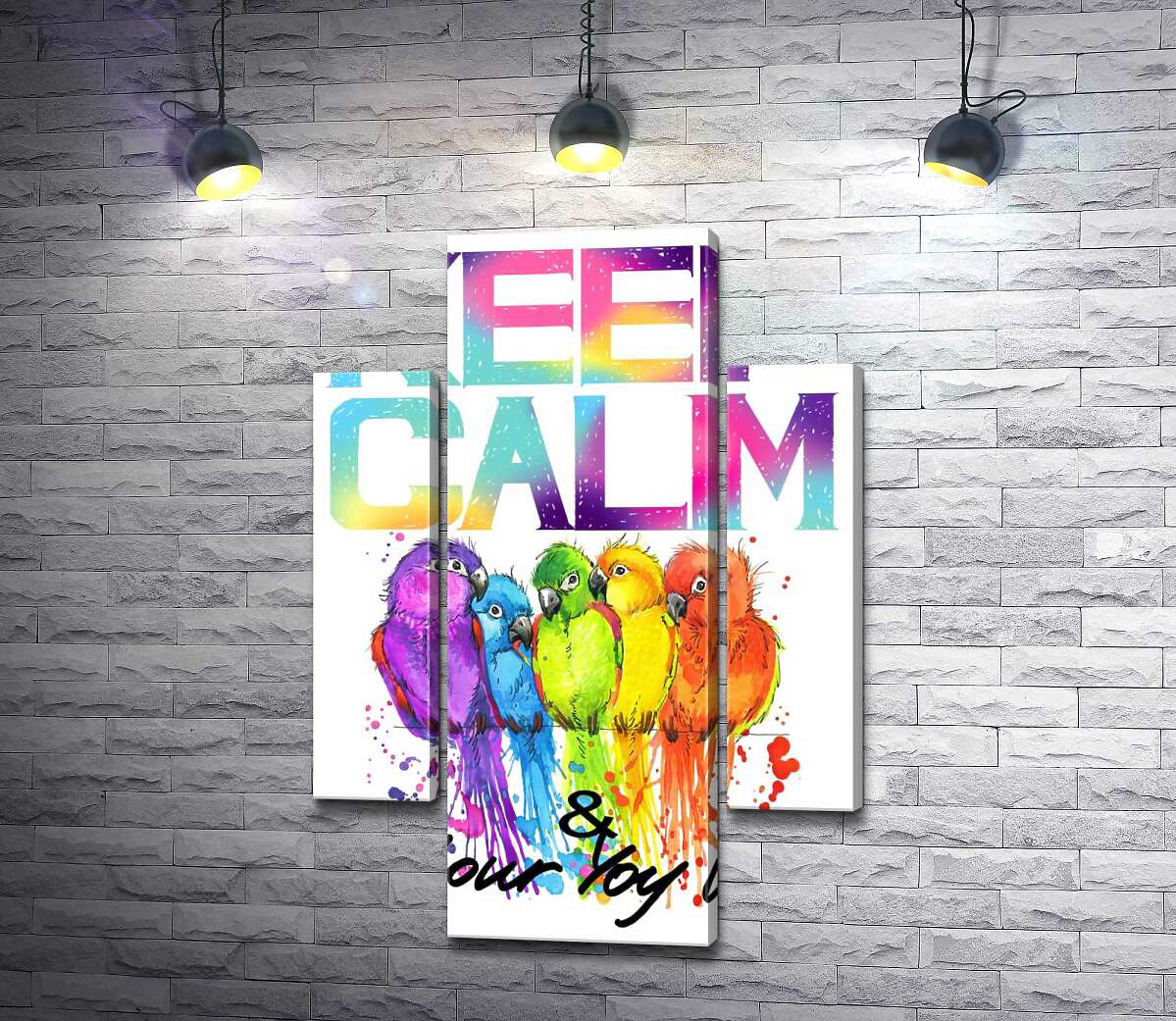 

Модульная картина ArtPoster Яркое оперение попугаев среди надписи "keep calm and colour your life" 100x148 см Модуль №7