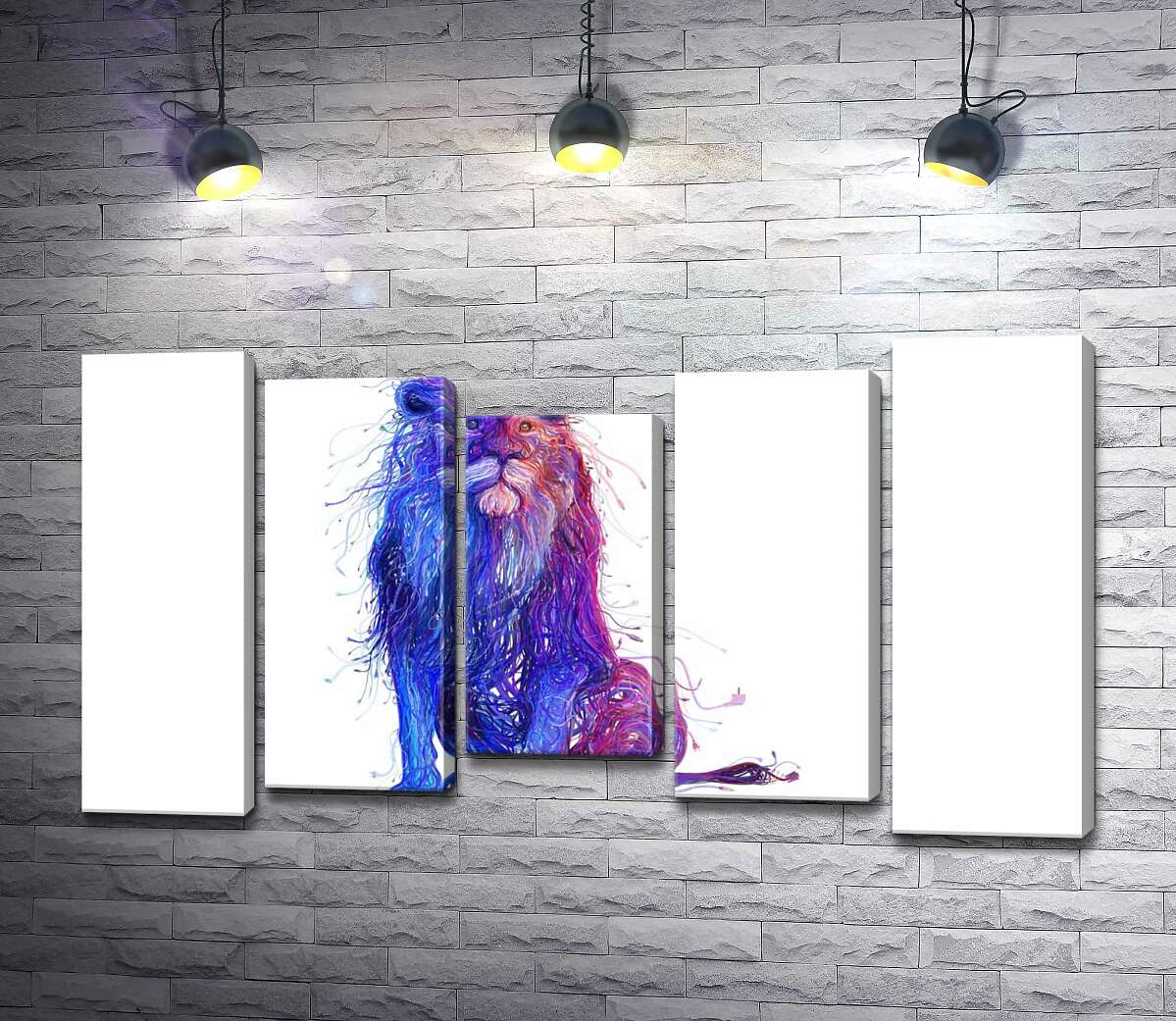 

Модульная картина ArtPoster Фиолетово-синий силуэт льва из электрических проводов 100x58 см Модуль №28