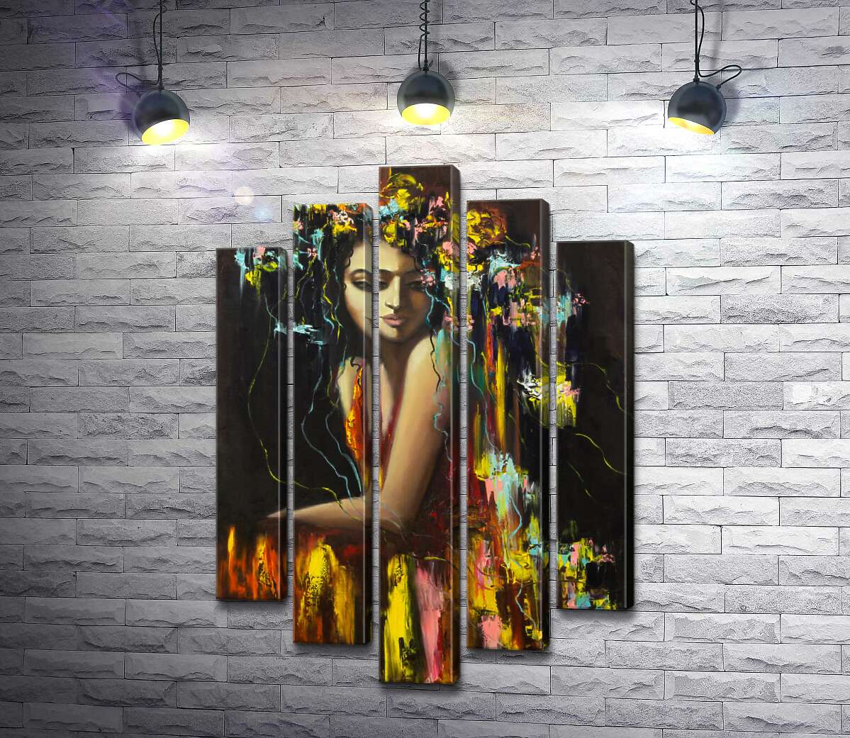 

Модульная картина ArtPoster Черные волосы девушки в ярком платье украшает венок 100x150 см Модуль №26