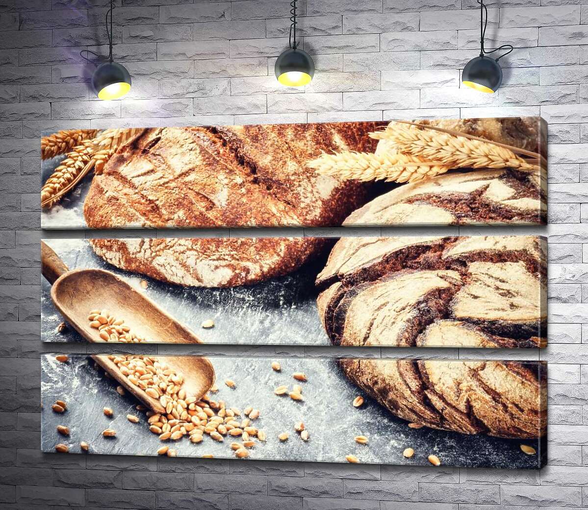 

Модульная картина ArtPoster Хрустящие буханки хлеба среди колосьев и зерен пшеницы 100x66 см Модуль №13