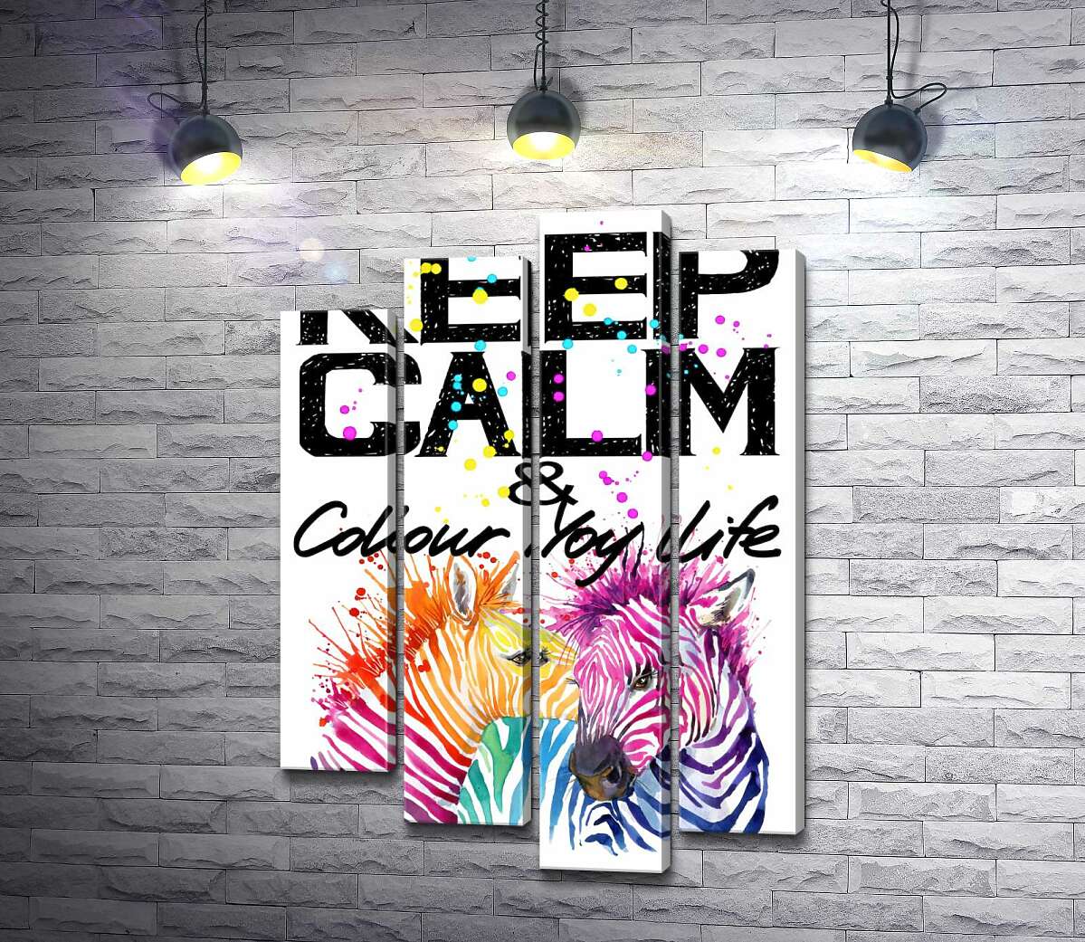 

Модульная картина ArtPoster Цветные полоски зебр под надписью "keep calm and colour your life" 100x147 см Модуль №21