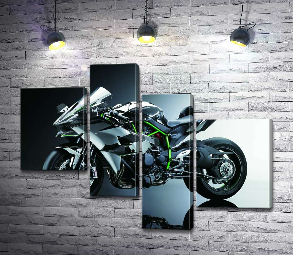 

Модульная картина ArtPoster Черный блеск мотоцикла Kawasaki Ninja 130x99 см Модуль №20