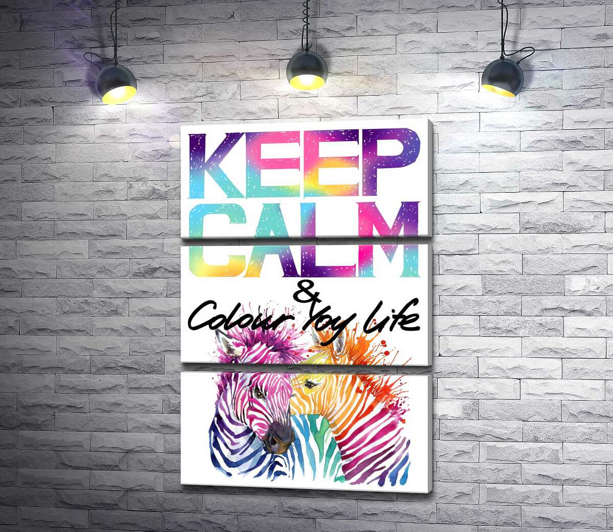 

Модульная картина ArtPoster Яркие зебры под надписью "keep calm and colour your life" 100x147 см Модуль №13
