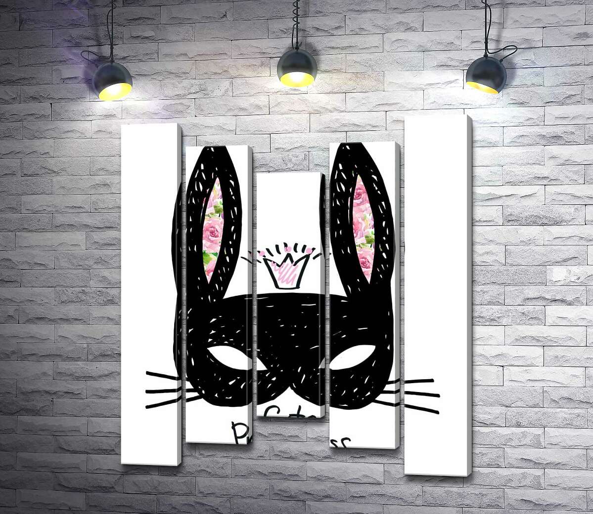 

Модульная картина ArtPoster Черная маска зайчика с надписью "cute princess" 130x156 см Модуль №28