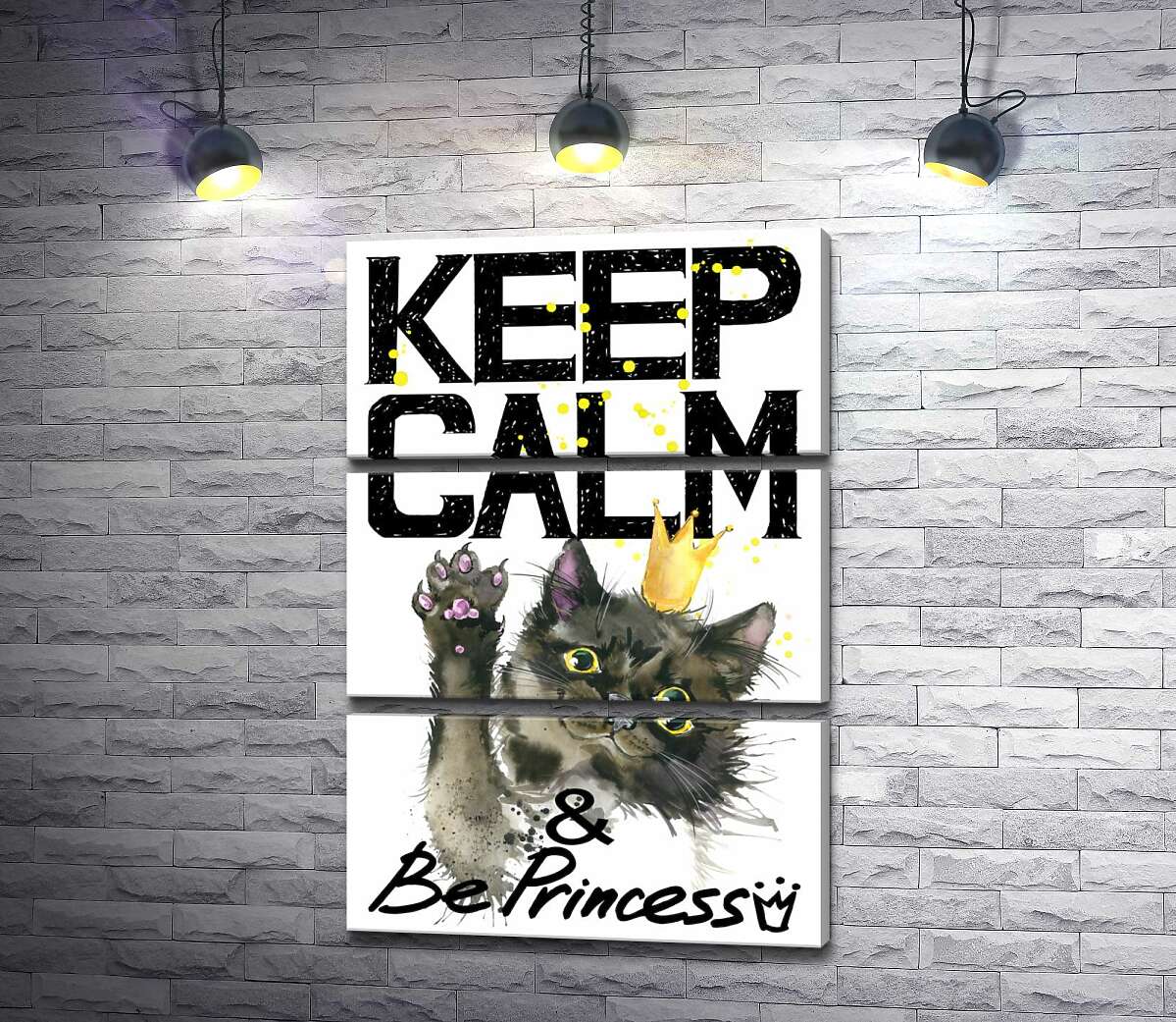 

Модульная картина ArtPoster Черная кошка в золотой короне среди надписи "keep calm and be princess" 50x75 см Модуль №13
