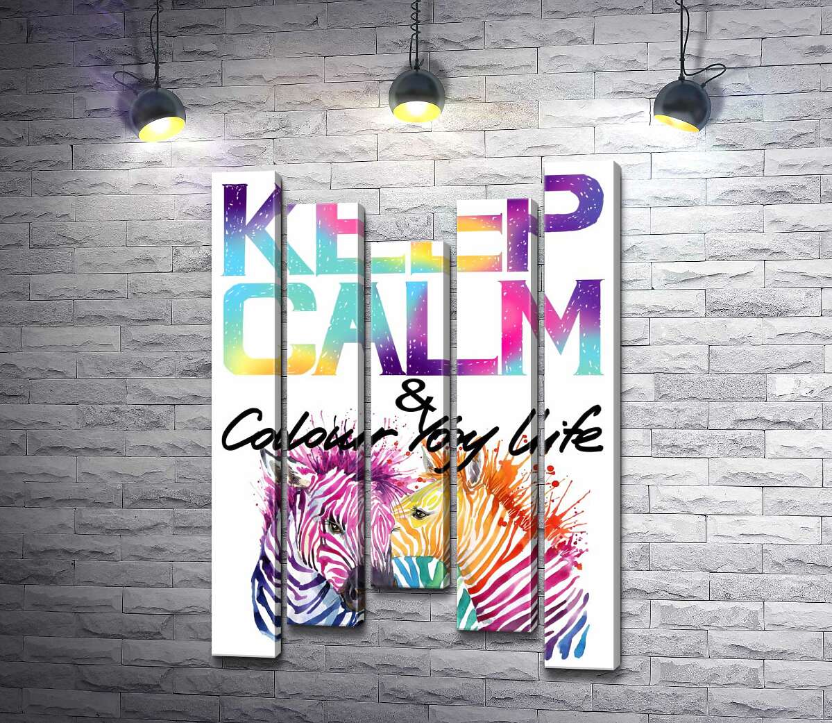 

Модульная картина ArtPoster Яркие зебры под надписью "keep calm and colour your life" 130x192 см Модуль №28