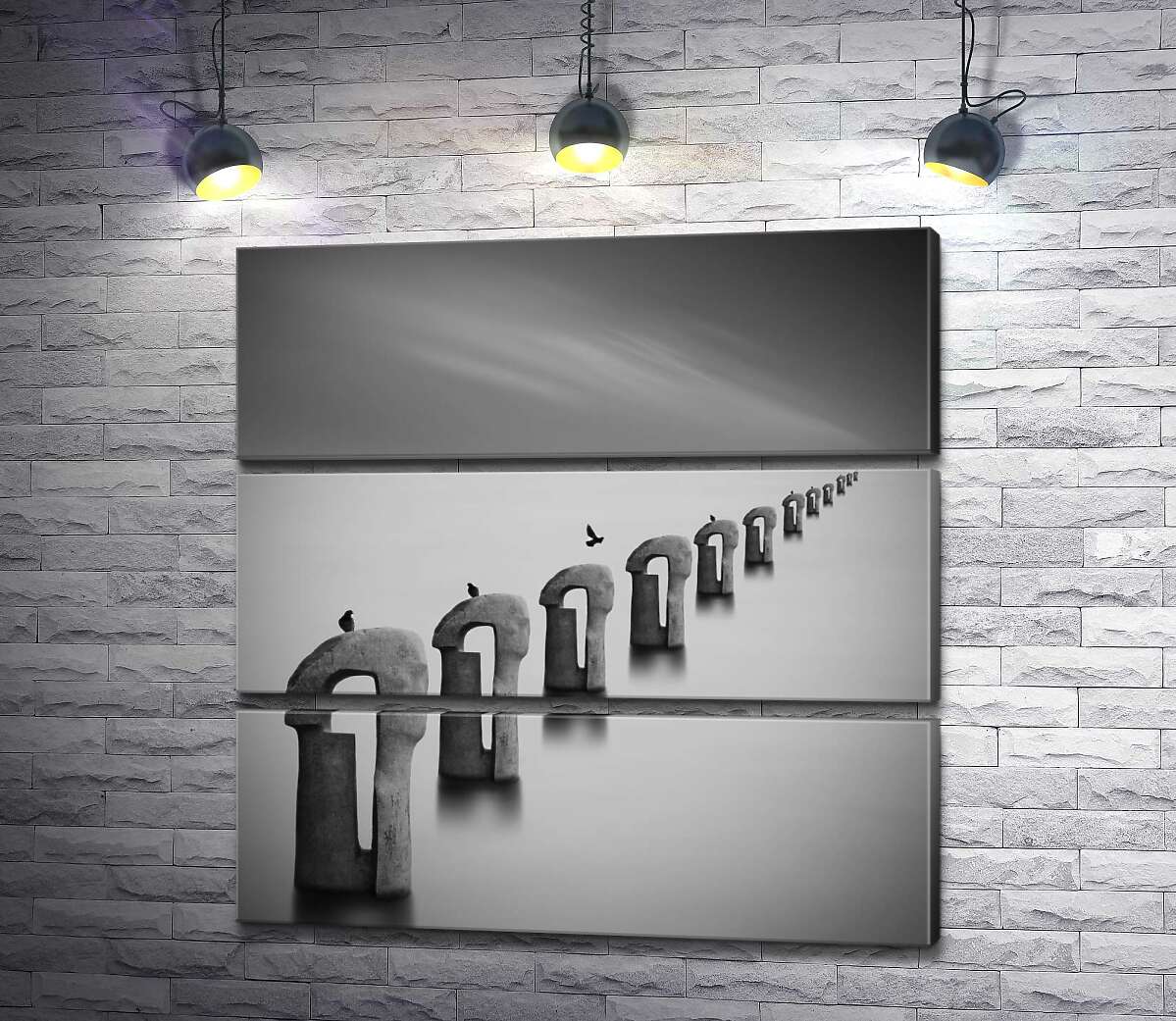 

Модульная картина ArtPoster Черно-белая перспектива каменных статуй с птицами в тумане 60x60 см Модуль №13