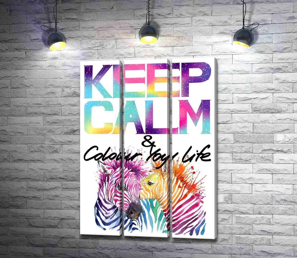 

Модульная картина ArtPoster Яркие зебры под надписью "keep calm and colour your life" 102x146 см Модуль №11