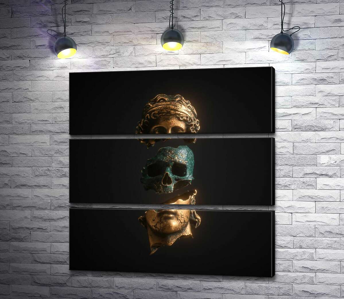 

Модульная картина ArtPoster Что внутри: медный череп в бронзовой статуе греческого героя 60x60 см Модуль №13