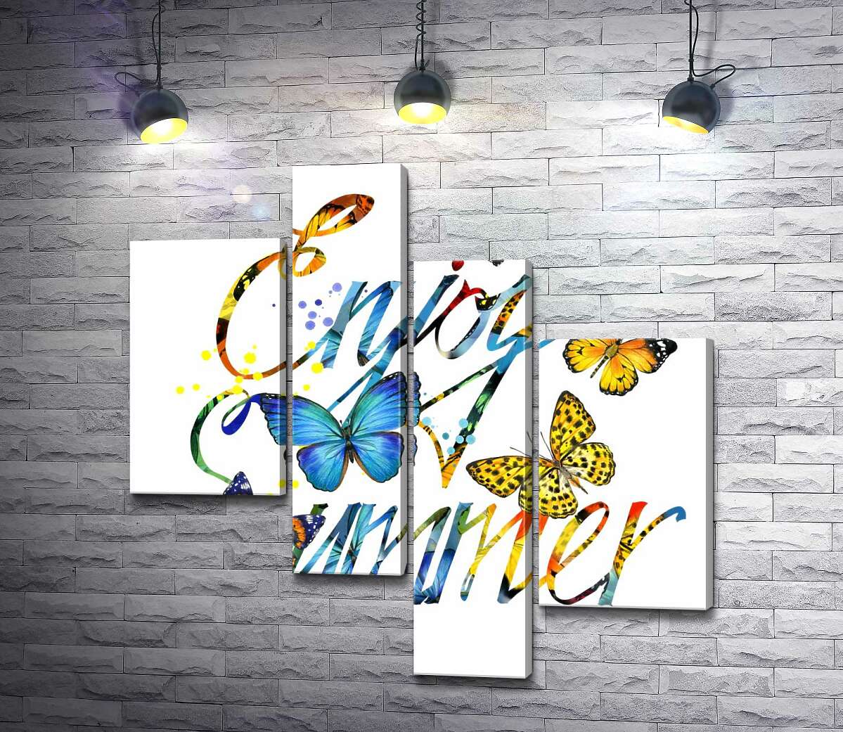 

Модульная картина ArtPoster Яркие бабочки летают среди надписи "enjoy summer" 130x131 см Модуль №20