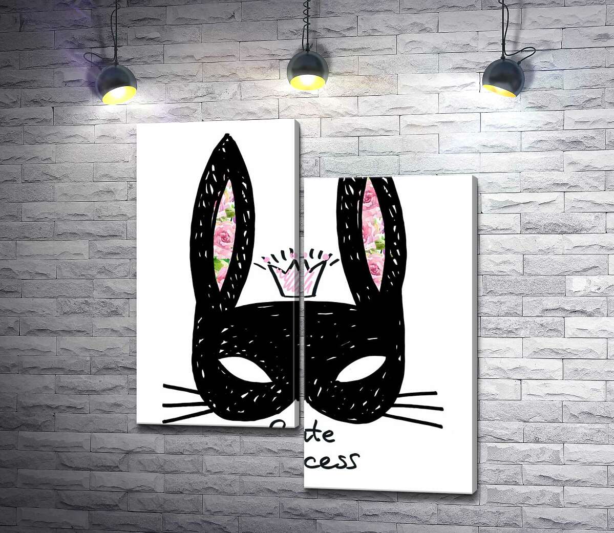 

Модульная картина ArtPoster Черная маска зайчика с надписью "cute princess" 100x119 см Модуль №5