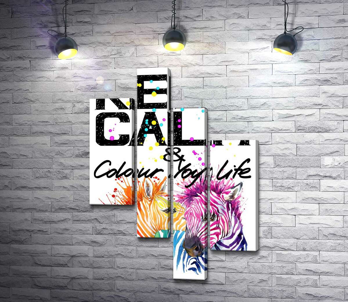 

Модульная картина ArtPoster Цветные полоски зебр под надписью "keep calm and colour your life" 100x147 см Модуль №20