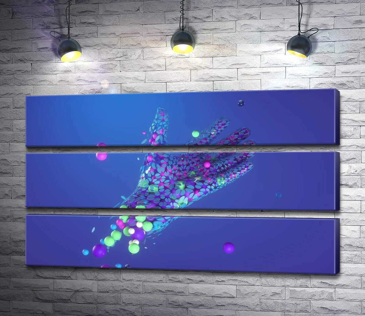 

Модульная картина ArtPoster Цветные шарики летят в ладонь 130x75 см Модуль №13