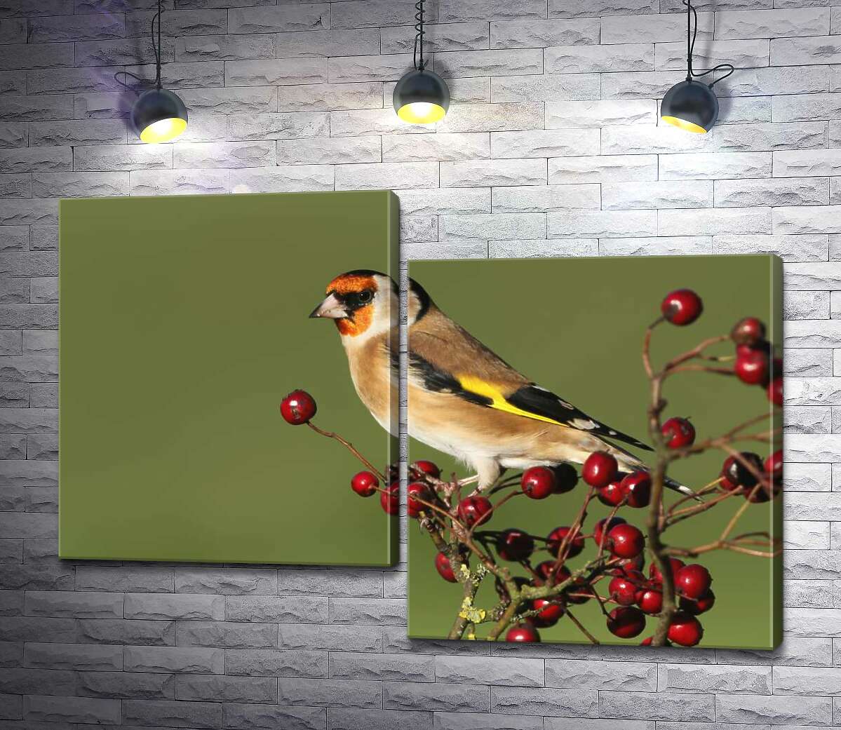 

Модульная картина ArtPoster Черноголовый щеголь сидит на ветке с калиной 130x90 см Модуль №5