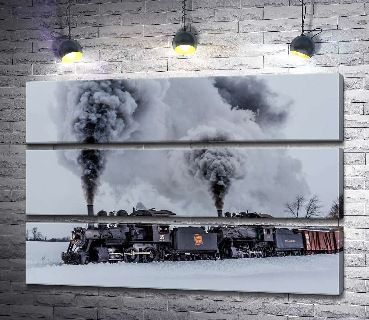 

Модульная картина ArtPoster Черное пятно паровоза на заснеженном пространстве пейзажа 90x60 см Модуль №13