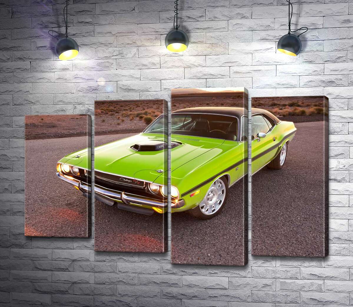 

Модульная картина ArtPoster Яркий автомобиль Dodge Challenger на дороге среди пустыни 100x67 см Модуль №21