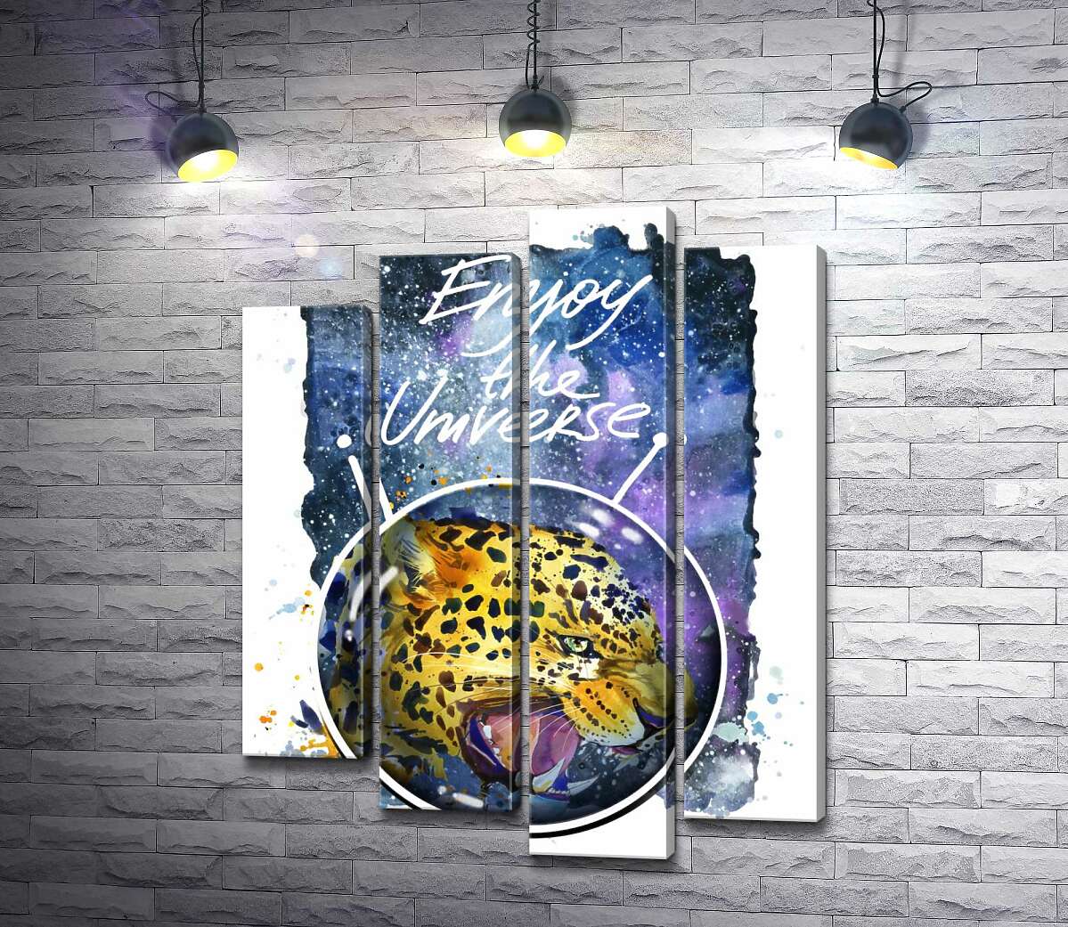 

Модульная картина ArtPoster Хищный леопард скалит зубы в космосе с надписью "Enjoy the Universe" 100x130 см Модуль №21