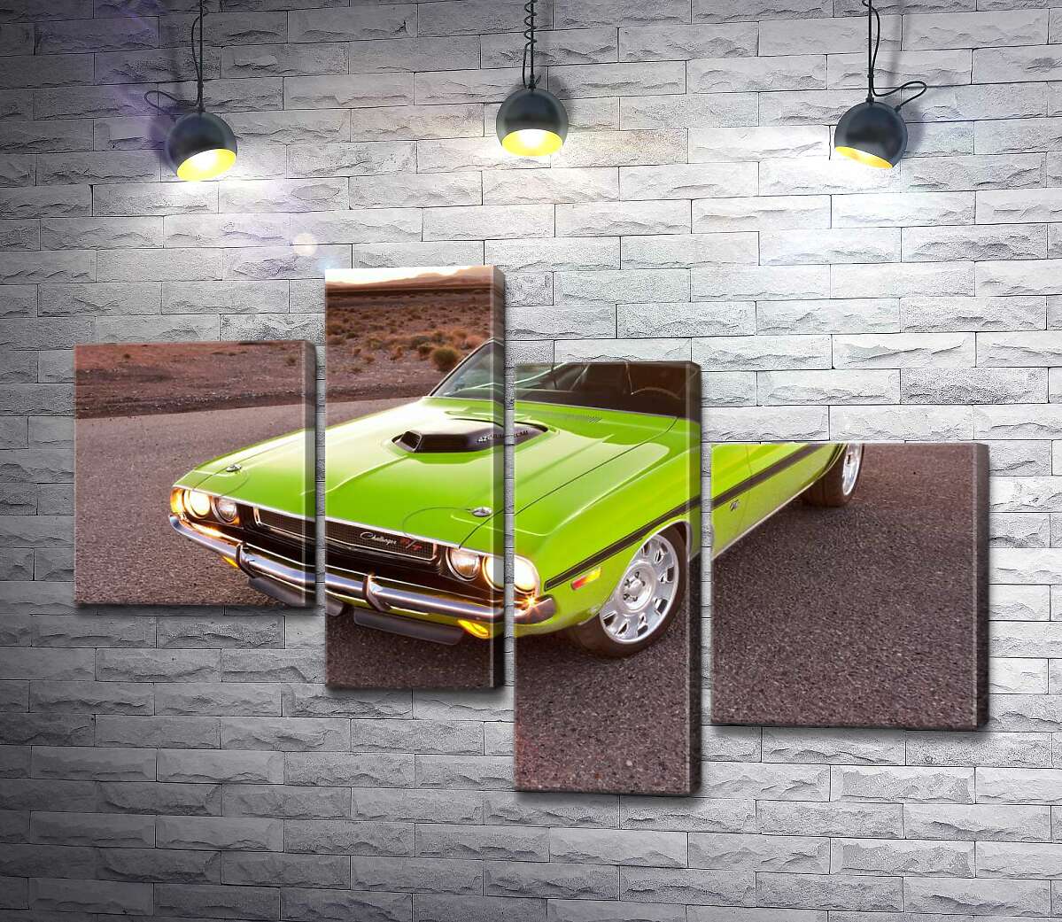 

Модульная картина ArtPoster Яркий автомобиль Dodge Challenger на дороге среди пустыни 130x87 см Модуль №20