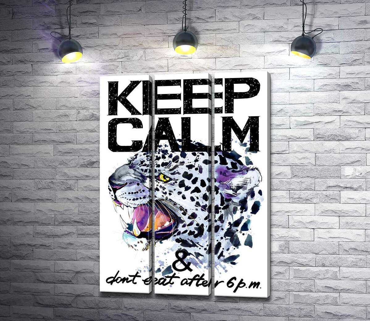 

Модульная картина ArtPoster Хищный леопард среди надписи "keep calm and don't eat after 6 p.m." 132x190 см Модуль №11