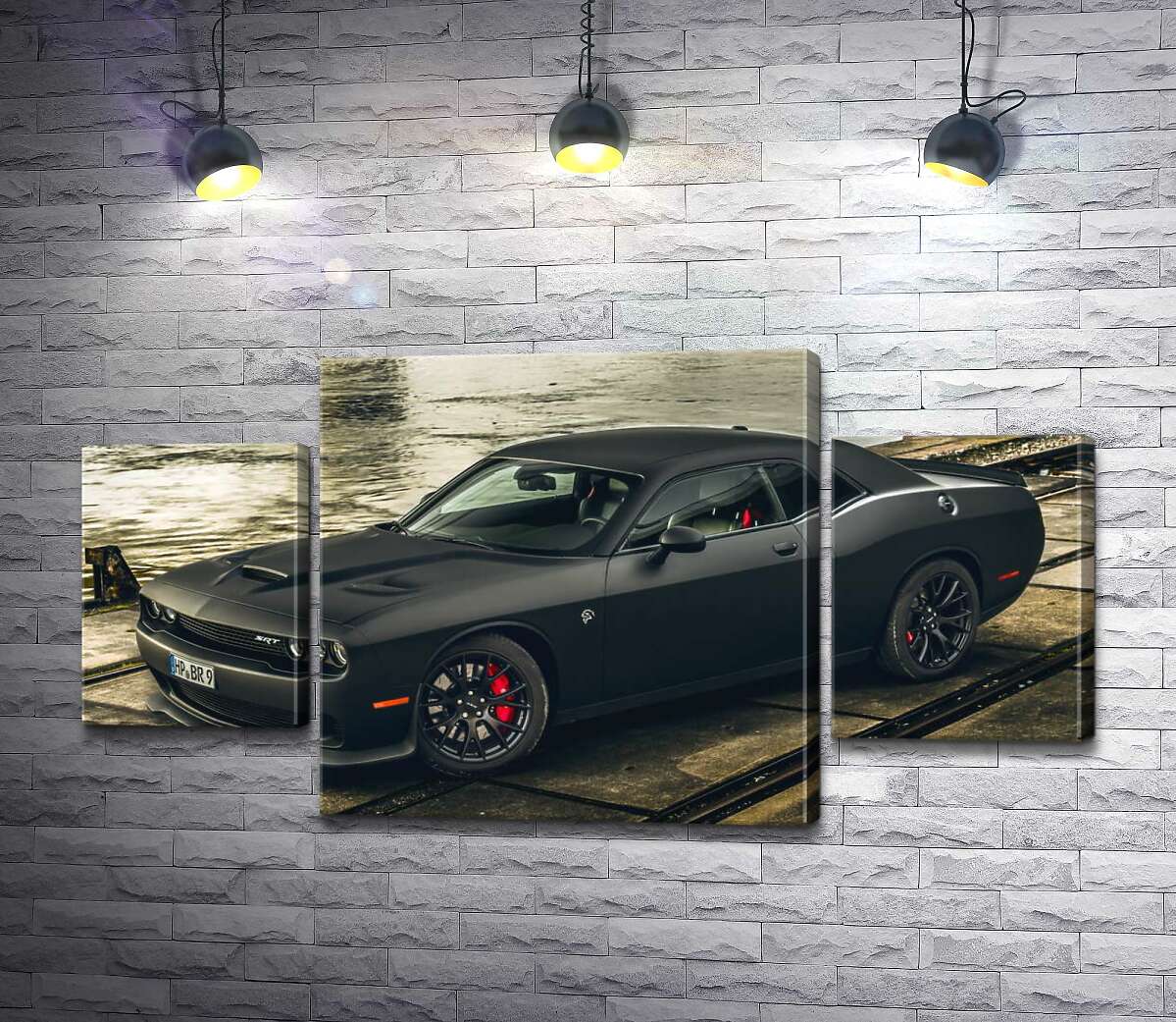 

Модульная картина ArtPoster Черная матовая модель автомобиля Dodge Challenger Hellcat 100x54 см Модуль №7