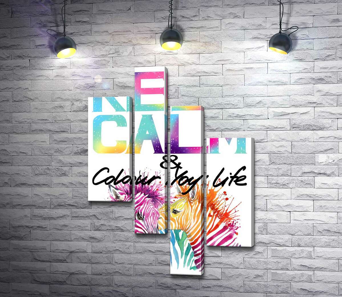 

Модульная картина ArtPoster Яркие зебры под надписью "keep calm and colour your life" 130x191 см Модуль №20