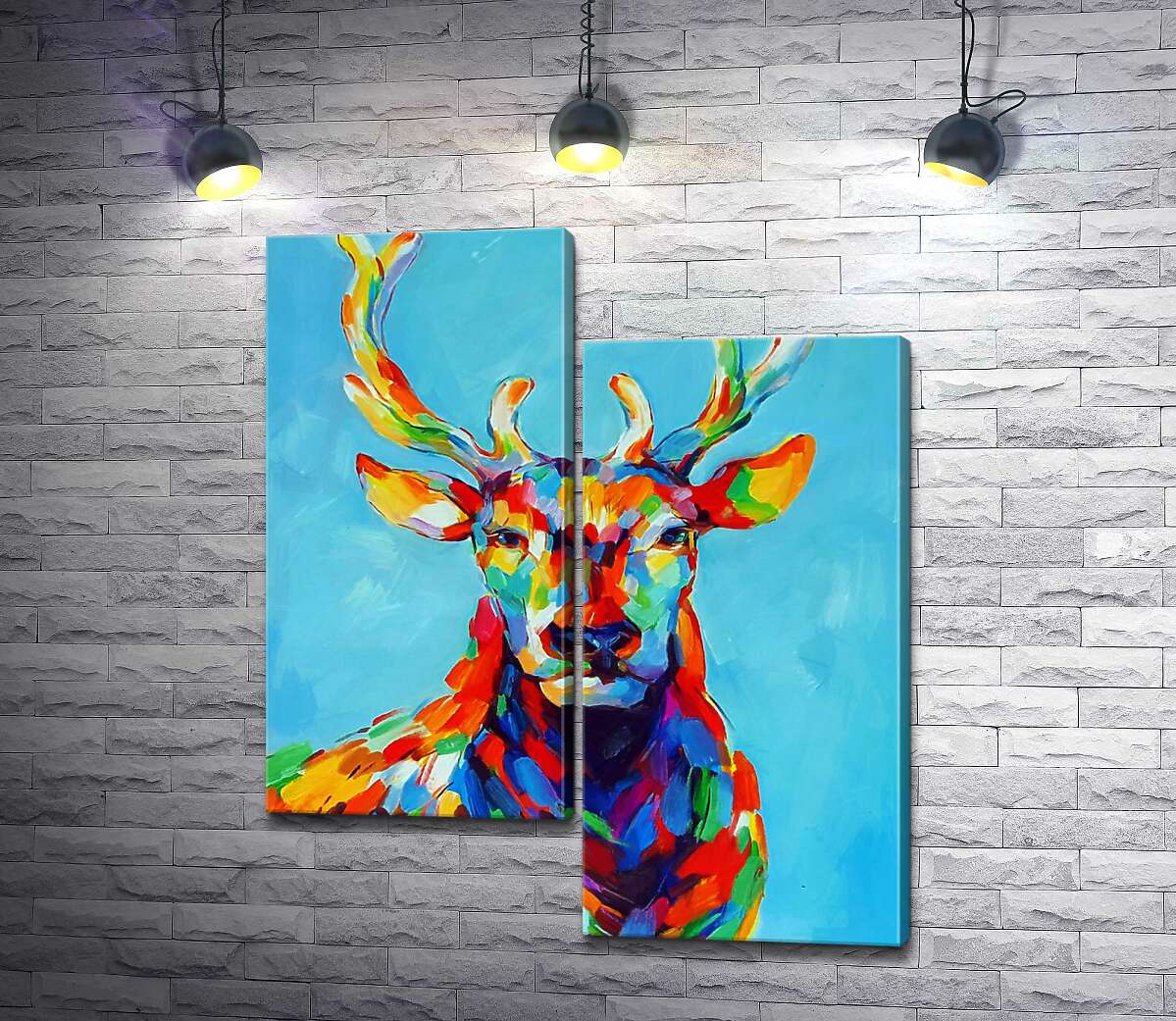

Модульная картина ArtPoster Цветной силуэт оленя в радужных пятнах 100x121 см Модуль №5