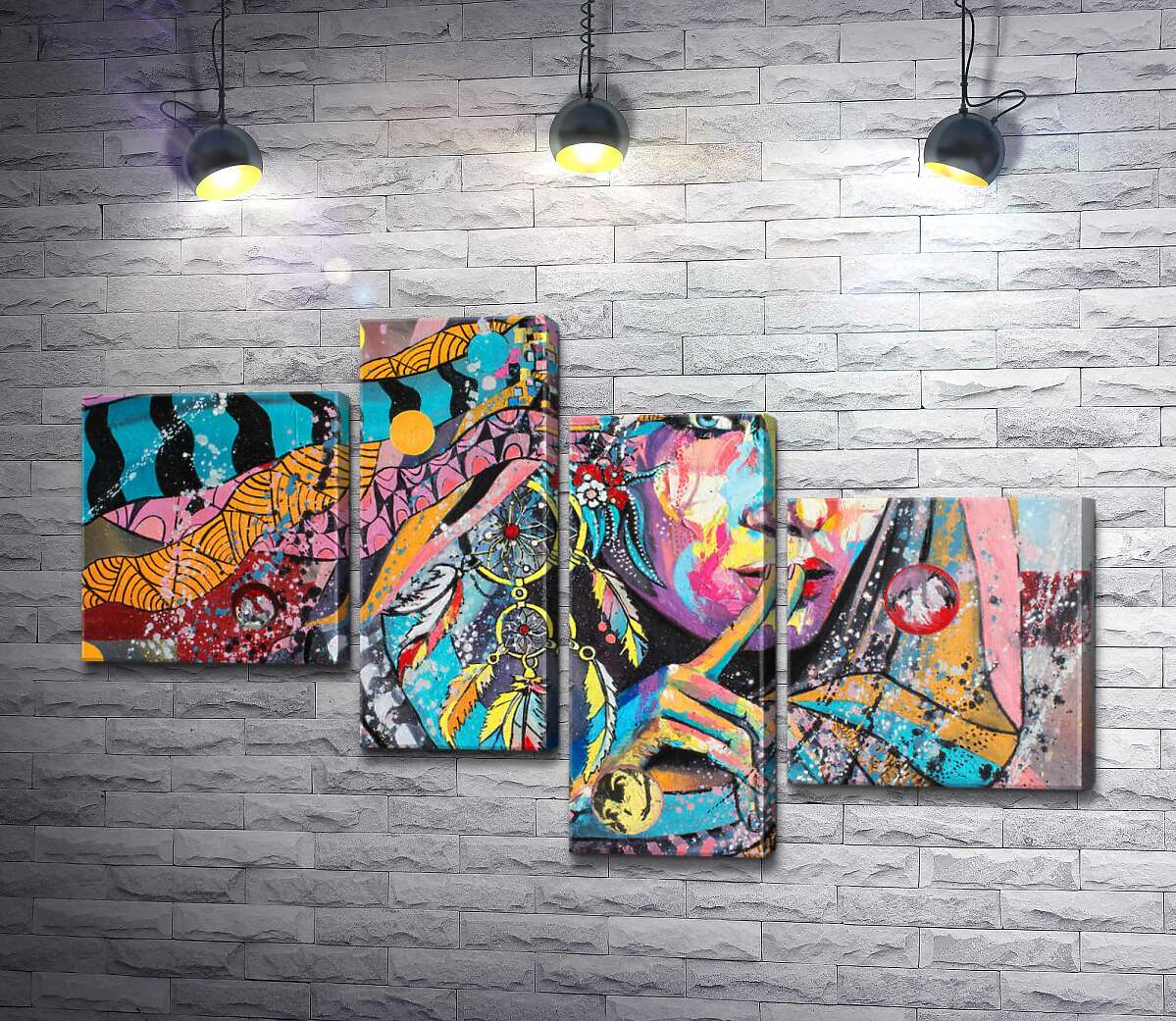 

Модульная картина ArtPoster Цветные ленты обвивают таинственный силуэт девушки 130x80 см Модуль №20