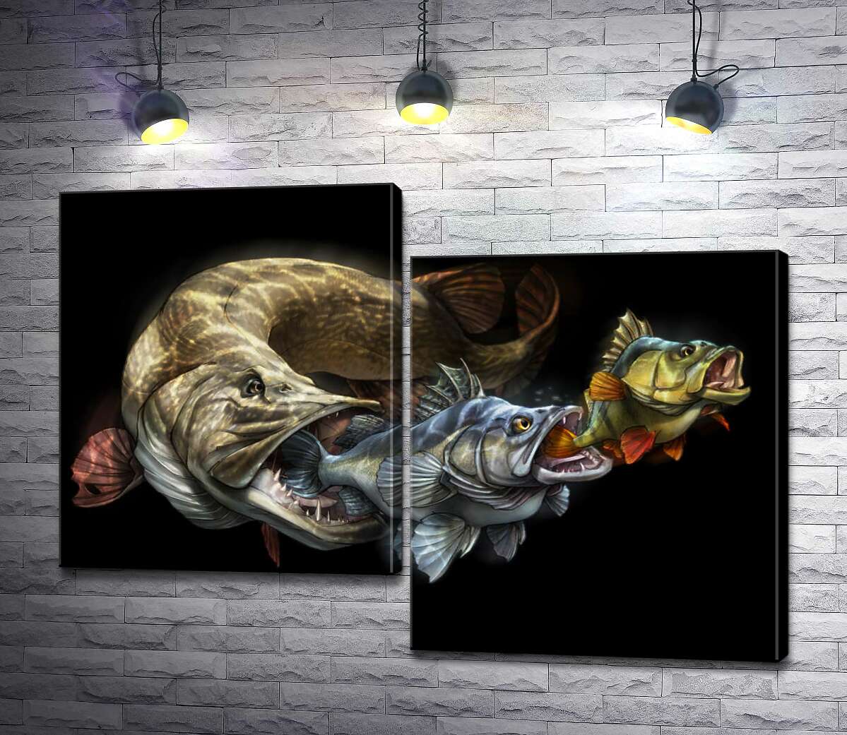 

Модульная картина ArtPoster Цепь питания рыб на постере к программе "Savage Gear Fish" 130x93 см Модуль №5