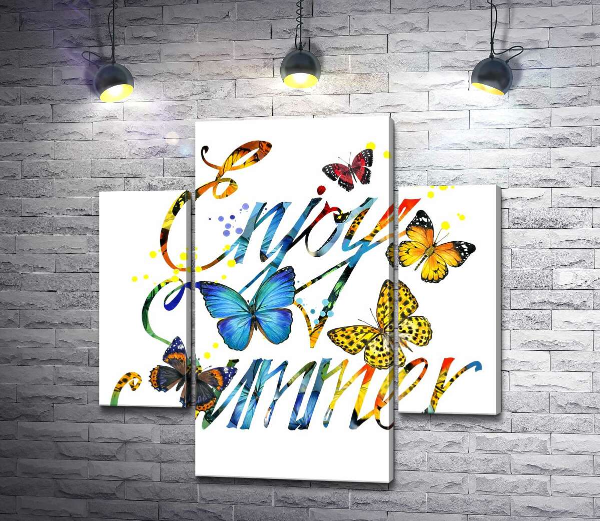 

Модульная картина ArtPoster Яркие бабочки летают среди надписи "enjoy summer" 131x130 см Модуль №7