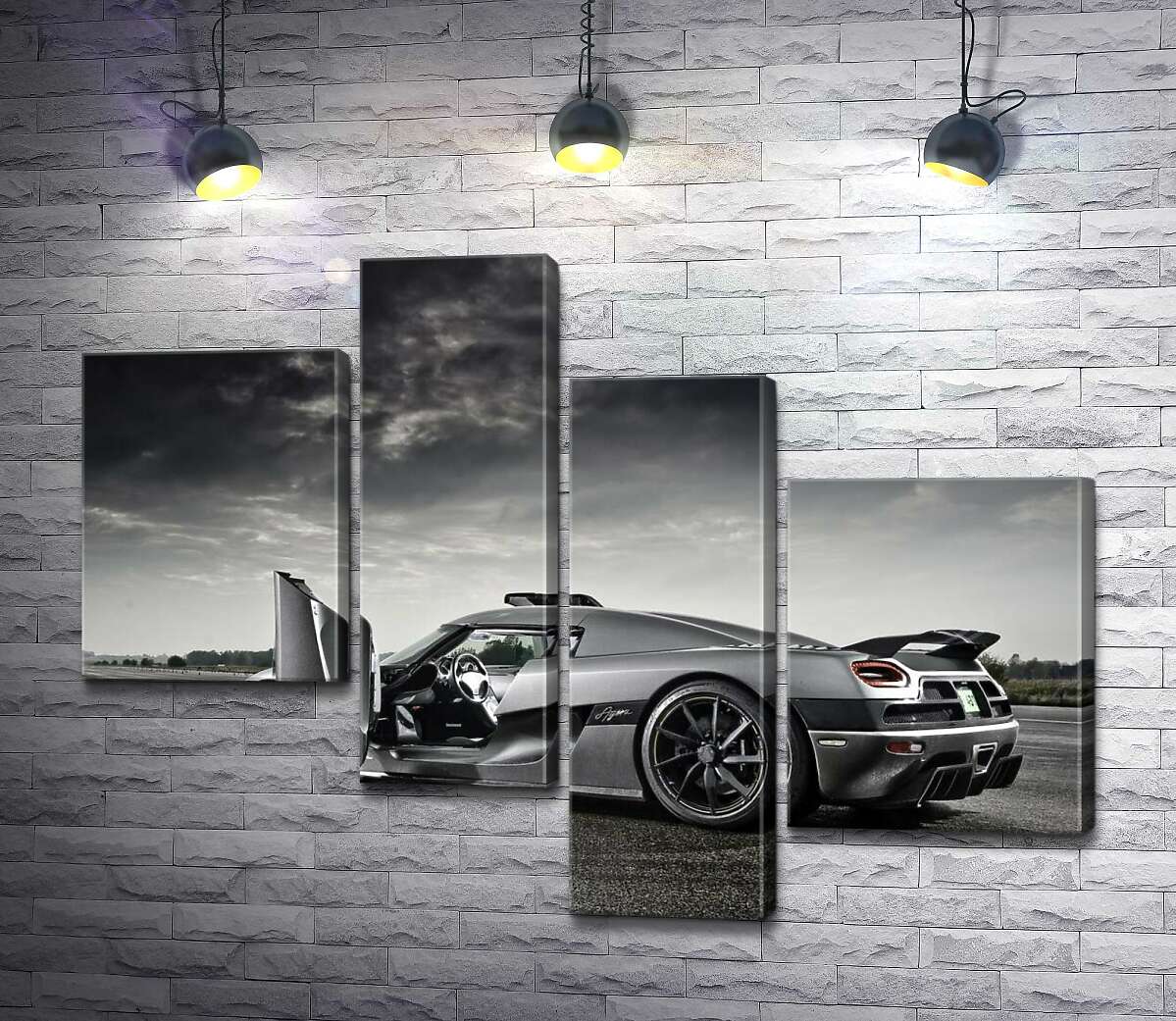 

Модульная картина ArtPoster Шведский гиперкар Koenigsegg Agera под переливами грозовых облаков 130x99 см Модуль №20