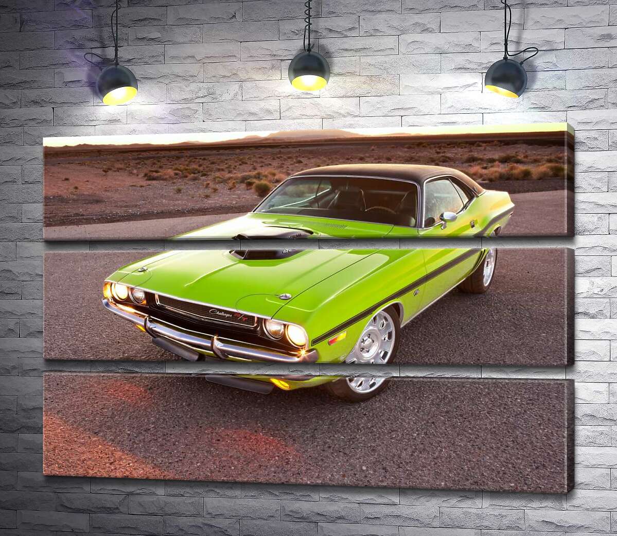 

Модульная картина ArtPoster Яркий автомобиль Dodge Challenger на дороге среди пустыни 130x87 см Модуль №13