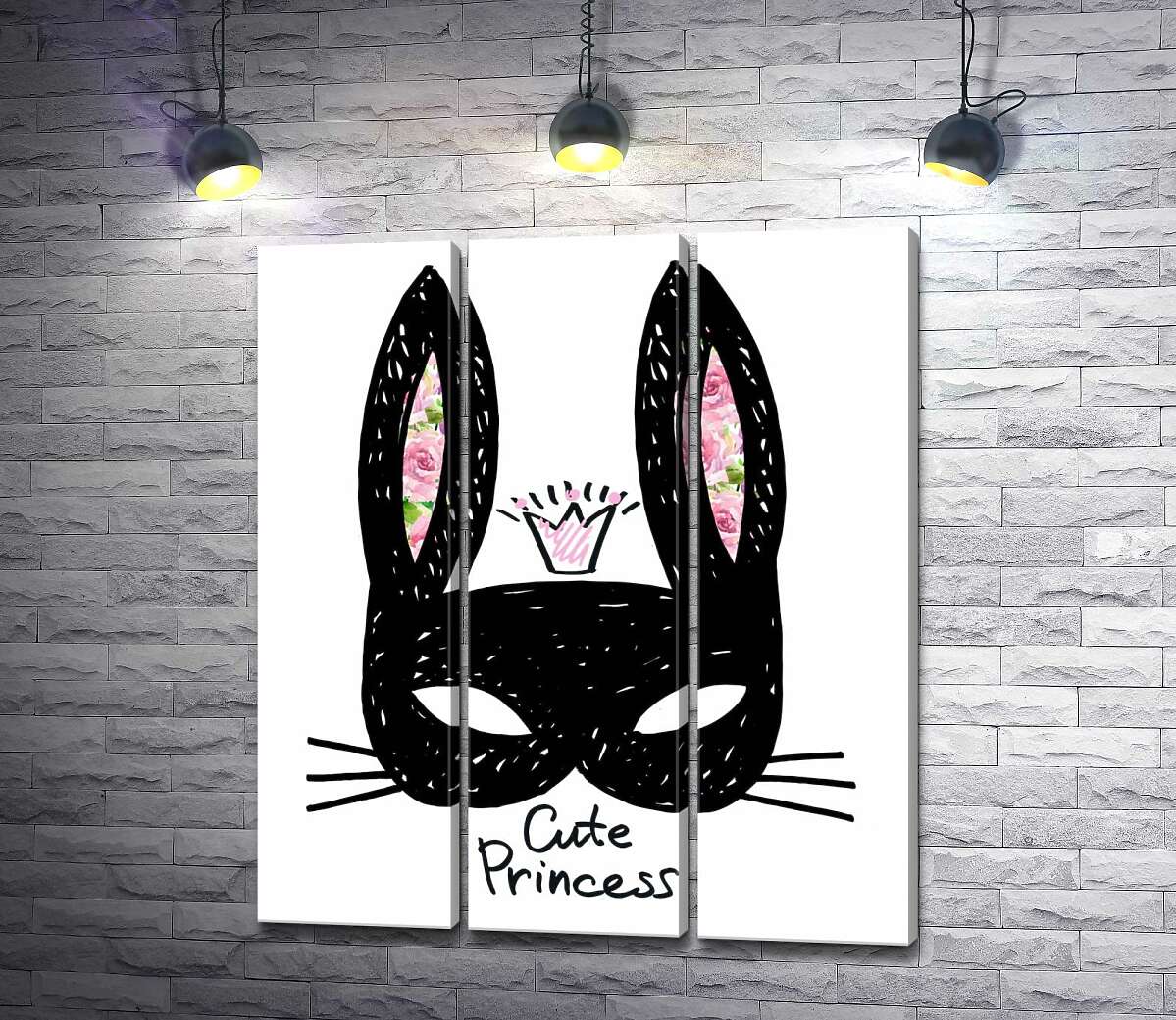 

Модульная картина ArtPoster Черная маска зайчика с надписью "cute princess" 132x154 см Модуль №11