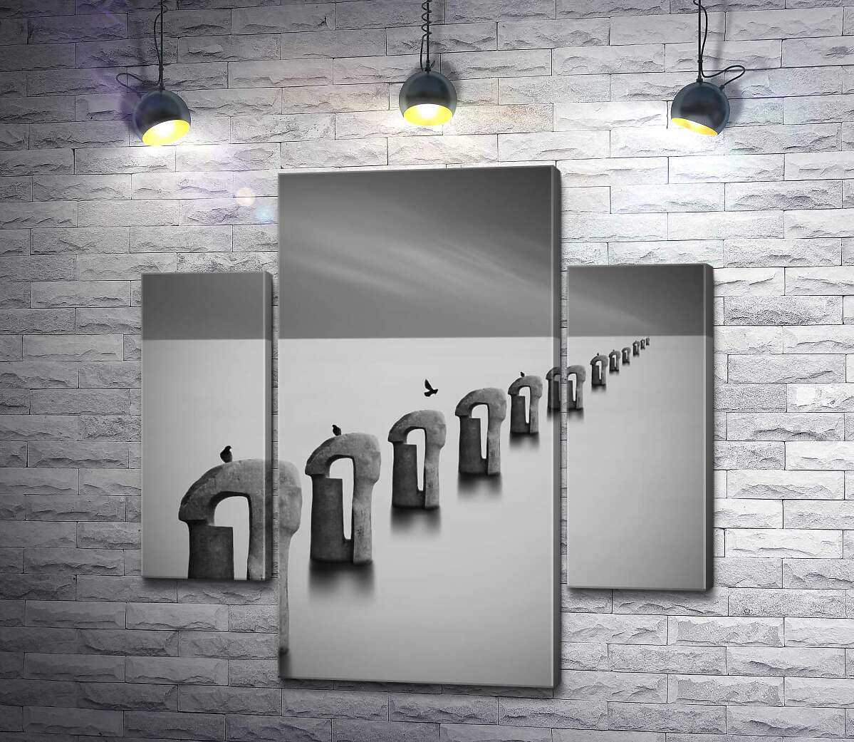 

Модульная картина ArtPoster Черно-белая перспектива каменных статуй с птицами в тумане 80x80 см Модуль №7