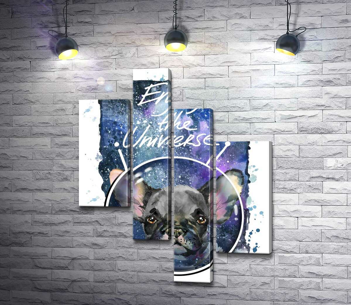 

Модульная картина ArtPoster Черный французский бульдог среди космического пространства с надписью "Enjoy the Universe" 100x129 см Модуль №20