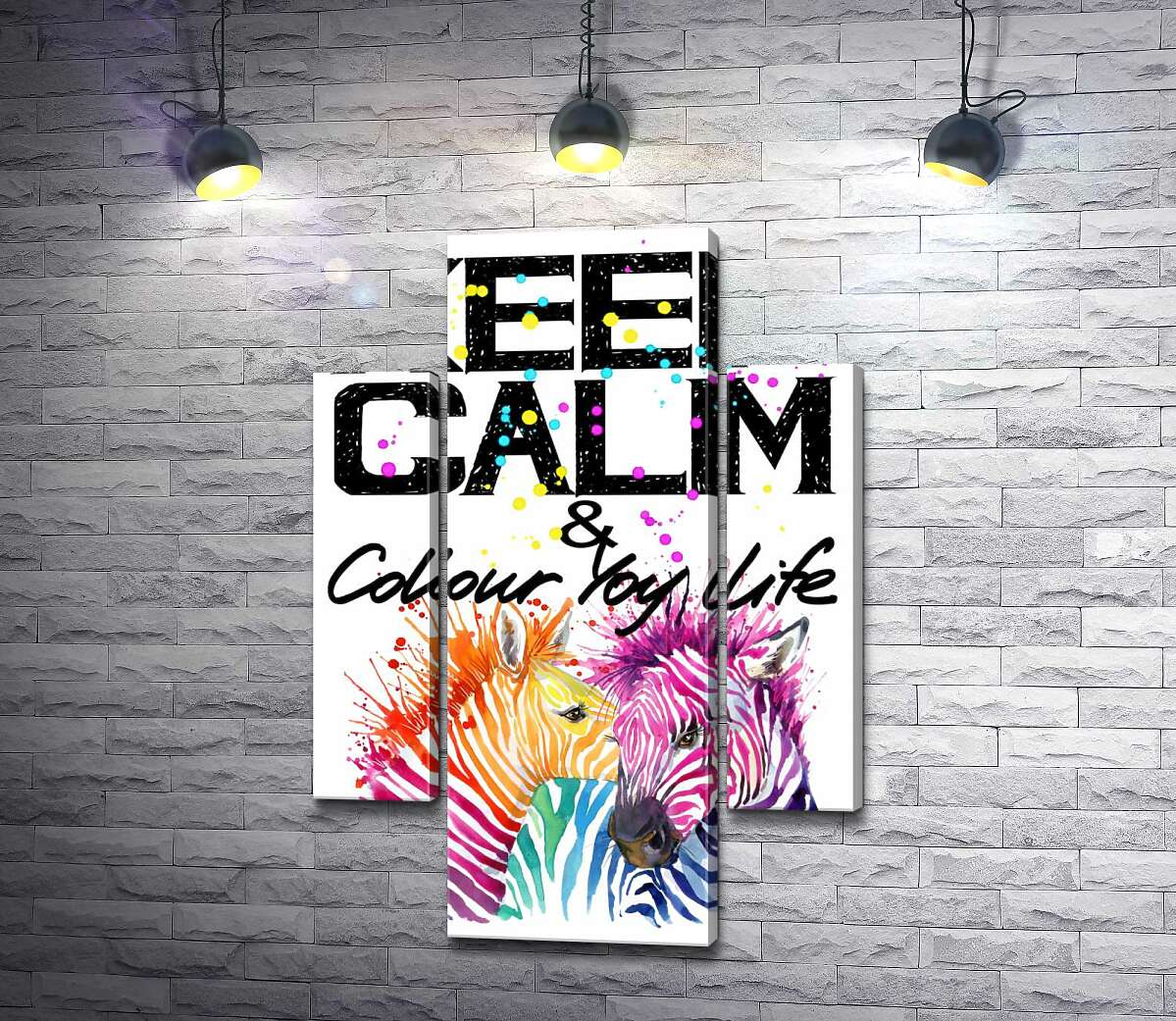 

Модульная картина ArtPoster Цветные полоски зебр под надписью "keep calm and colour your life" 131x190 см Модуль №7