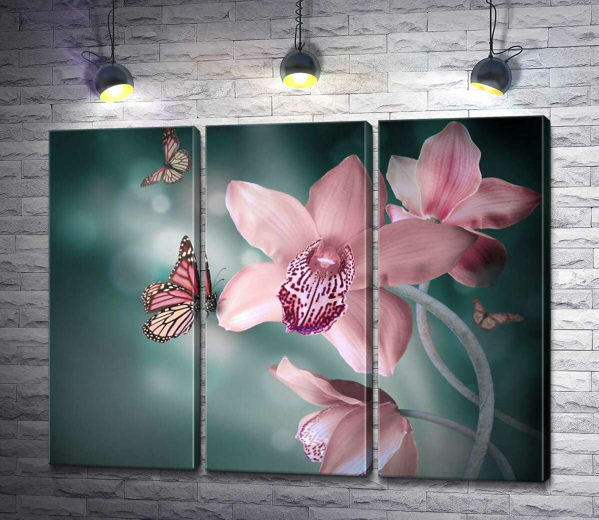 

Модульная картина ArtPoster Цветные бабочки парят среди остролистых орхидей 132x102 см Модуль №11