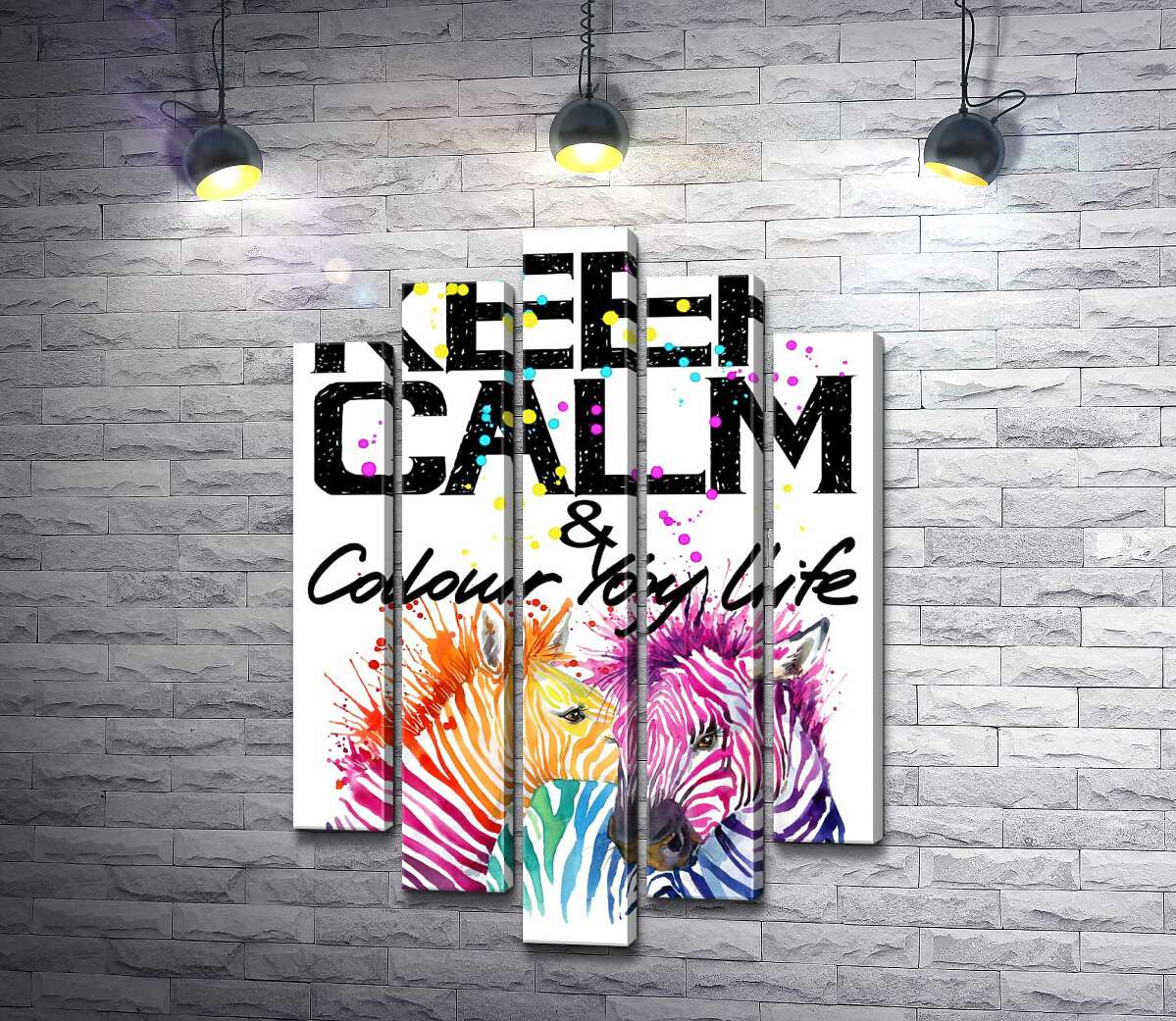 

Модульная картина ArtPoster Цветные полоски зебр под надписью "keep calm and colour your life" 100x148 см Модуль №26