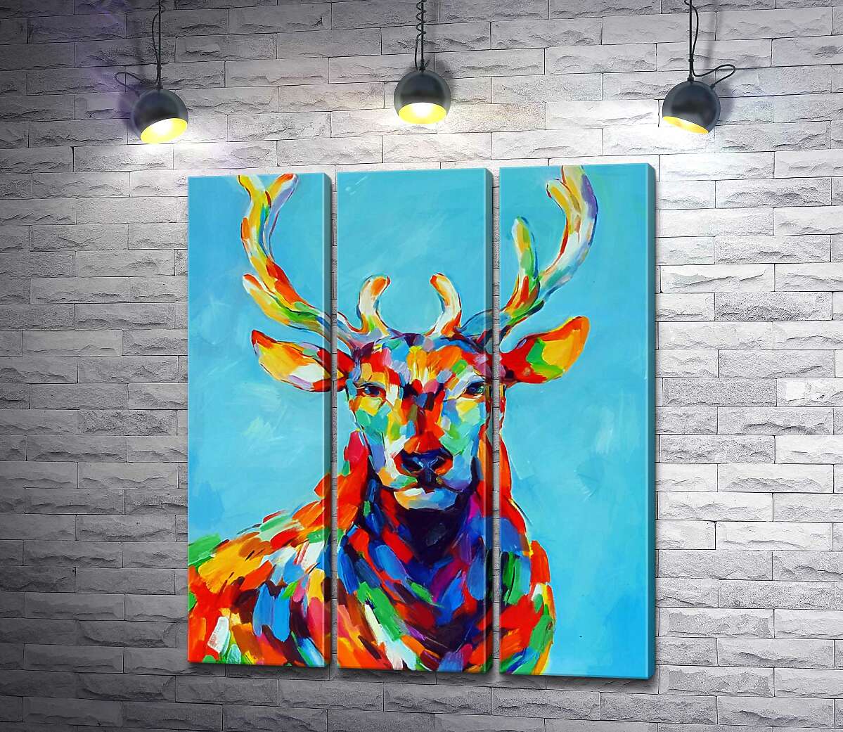 

Модульная картина ArtPoster Цветной силуэт оленя в радужных пятнах 60x72 см Модуль №11