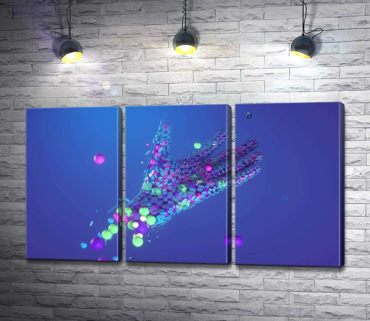 

Модульная картина ArtPoster Цветные шарики летят в ладонь 132x73 см Модуль №11