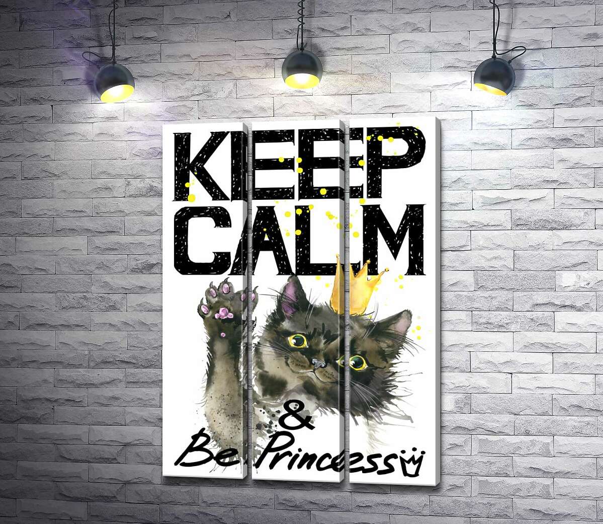 

Модульная картина ArtPoster Черная кошка в золотой короне среди надписи "keep calm and be princess" 132x190 см Модуль №11