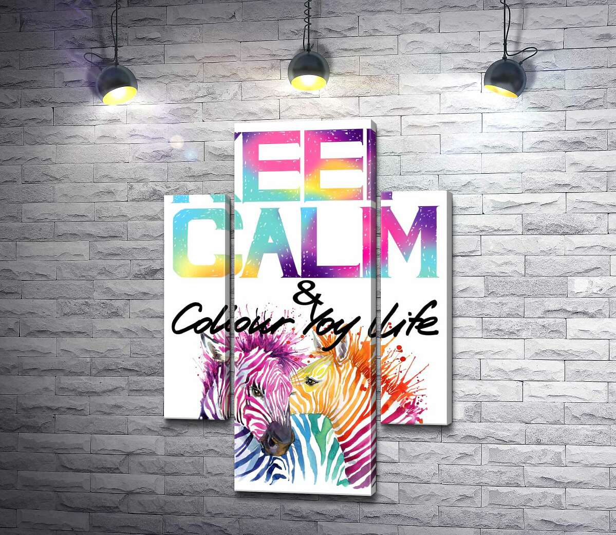 

Модульная картина ArtPoster Яркие зебры под надписью "keep calm and colour your life" 100x148 см Модуль №7