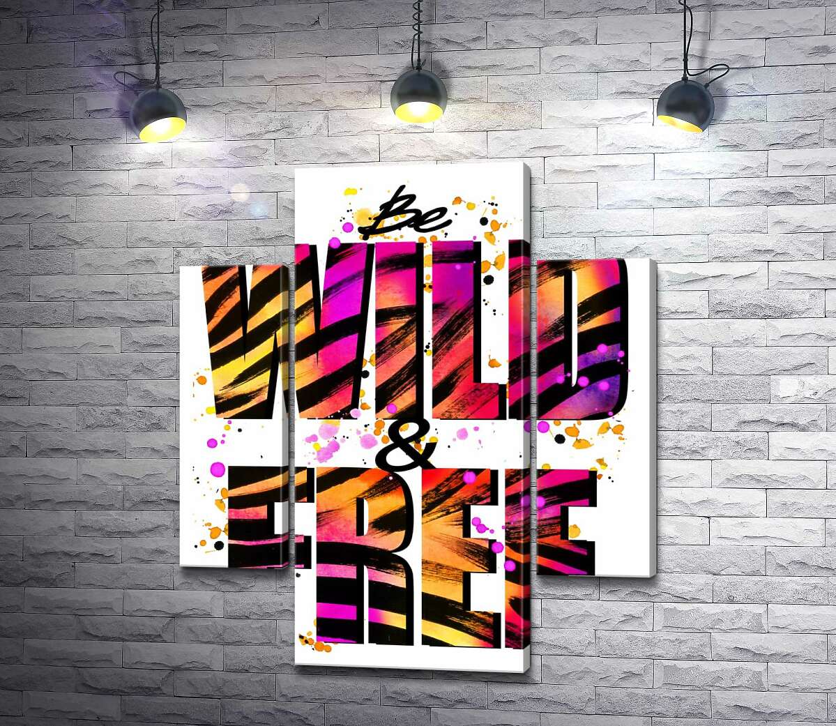 

Модульная картина ArtPoster Фиолетово-желтая яркость букв "be wild and free" 131x155 см Модуль №7